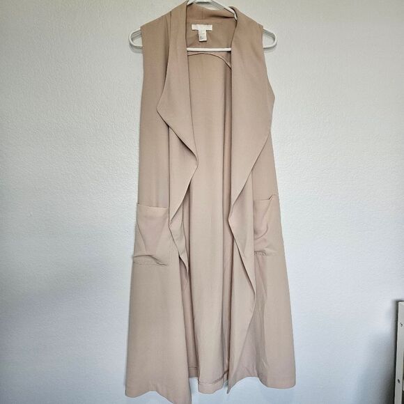 H&M Jackets & Blazers - H&M | Open Front Tie Waterfall Sleeveless Long Line Neautral Vest, Womens 4
